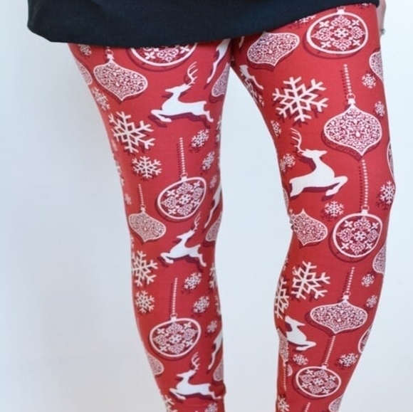 LEGGINGS DEPOT KID'S Red Christmas Reindeer Snowflake Leggings Size S/M NWT - Picture 2 of 2